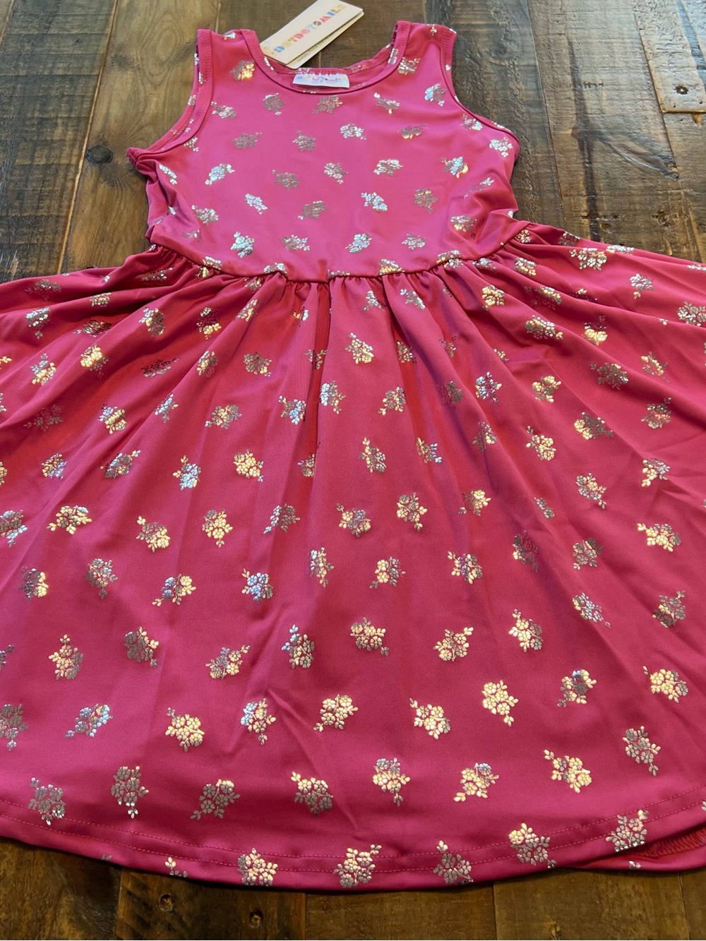 Dot Dot Smile size 7 girls pink silver foil floral tank  twirl dress new